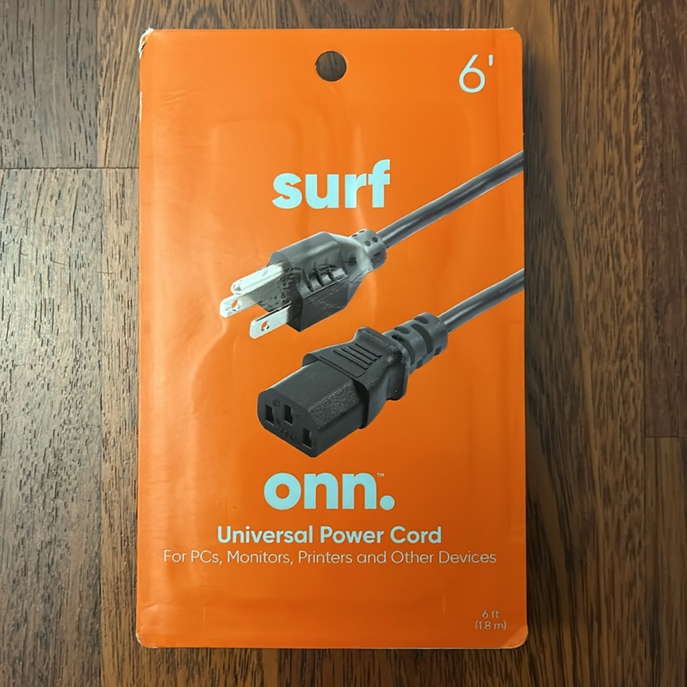 Onn Surf 6 Foot Universal Power Cord For PCs Video Games Printers